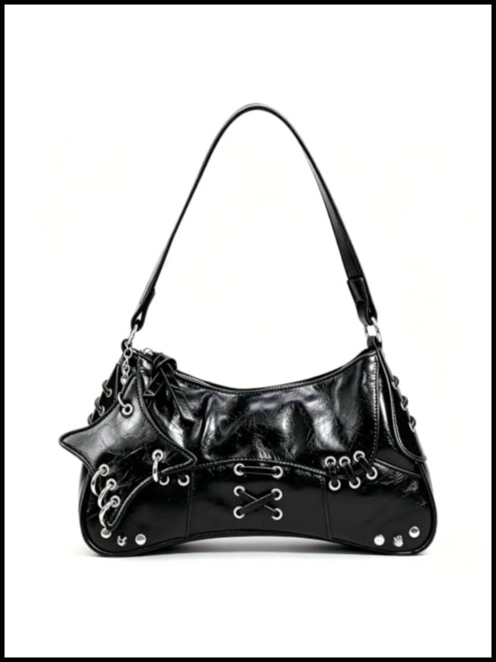 Y2K Faux Leather Crescent Hobo Shoulder Bag Punk Gothic Purse